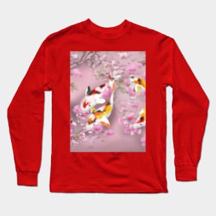 Koi carp with sakura reflections in a pink pond Long Sleeve T-Shirt